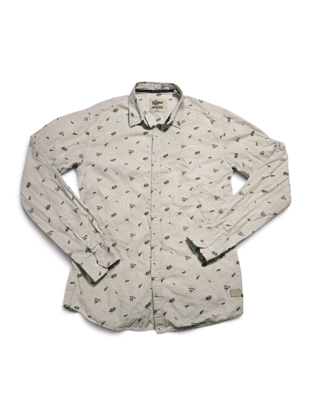 Roadster Men's Casual Button Down Shirt Long Sleeve White Car Tool Print Size S
